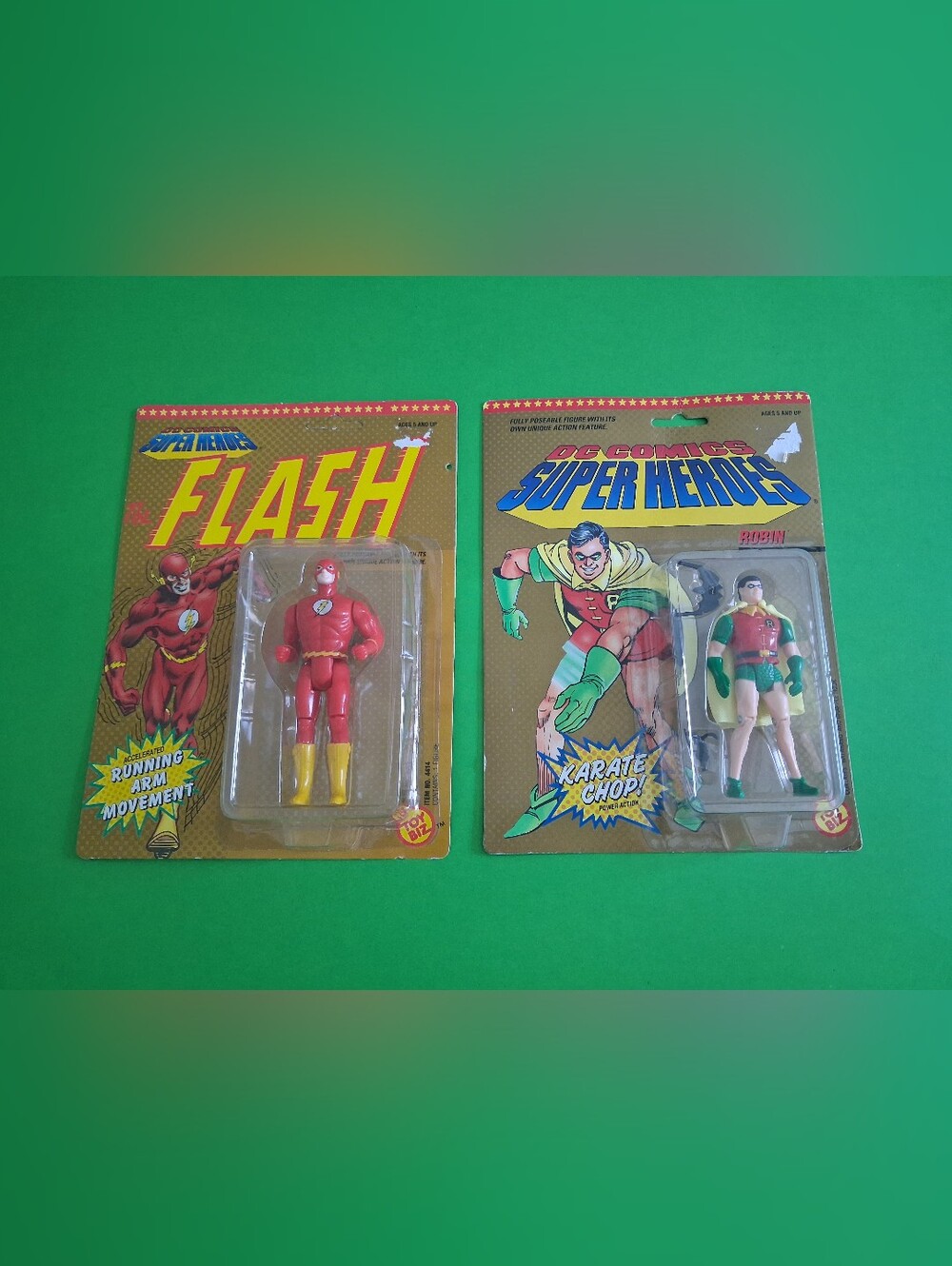 Vintage Toy Biz DC Comics Super Heroes figures lot from 1989–1990, both still on